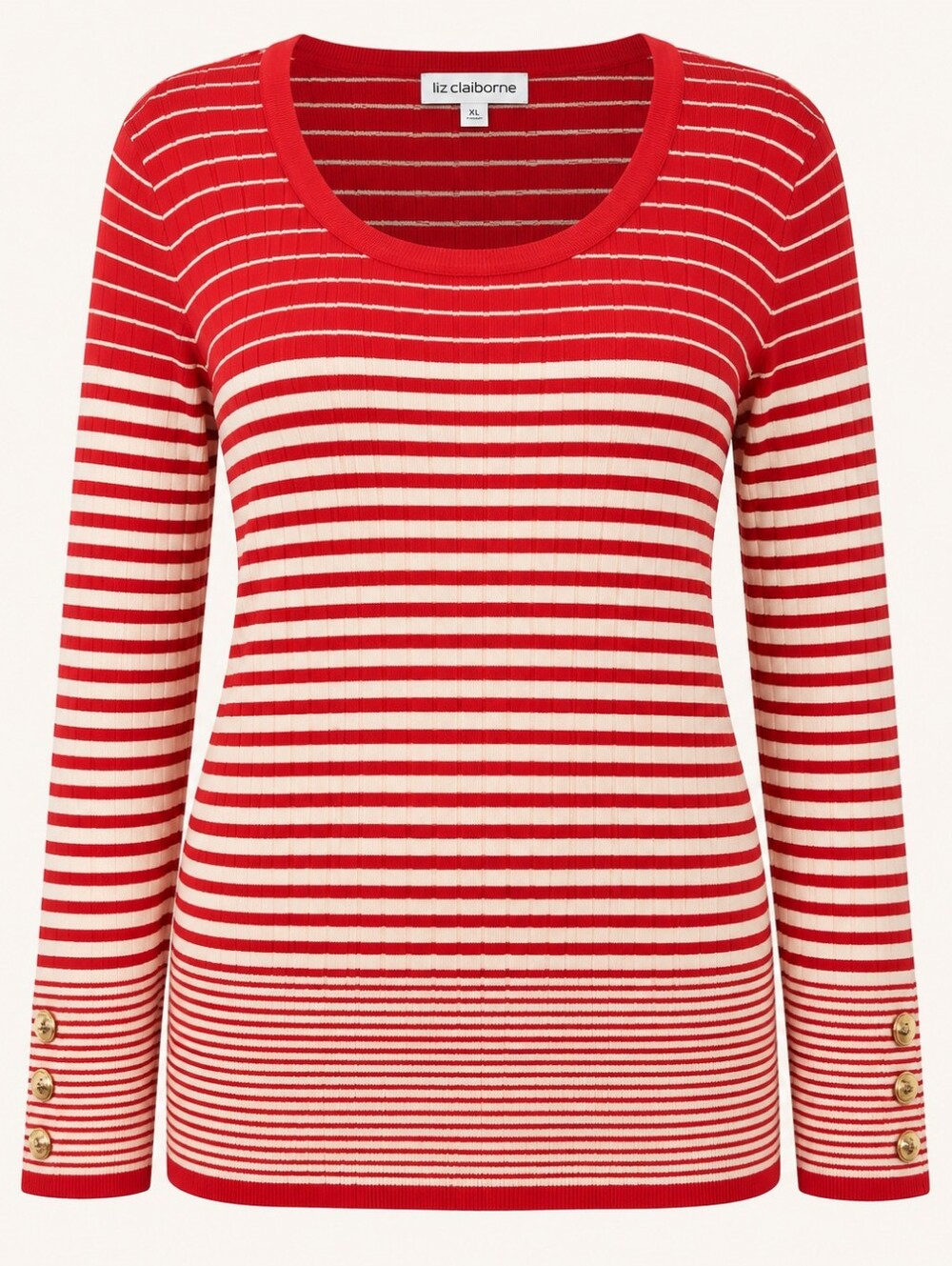 LIZ CLAIBORNE | Red Cream Striped Nautical Fisherman Coastal Scoop Neck Top | XL